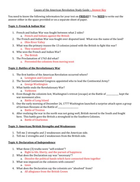 Types of Questions Answer Keys Can Address America: The Story of Us Revolution Worksheet Answer Key Episode 1